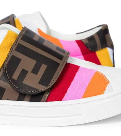 Shop Fendi Striped Leather Sneakers In Multicoloured