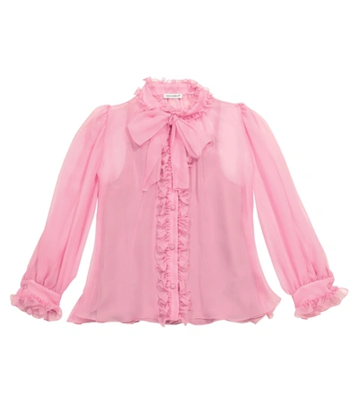Shop Dolce & Gabbana Tie-neck Silk Blouse In Pink