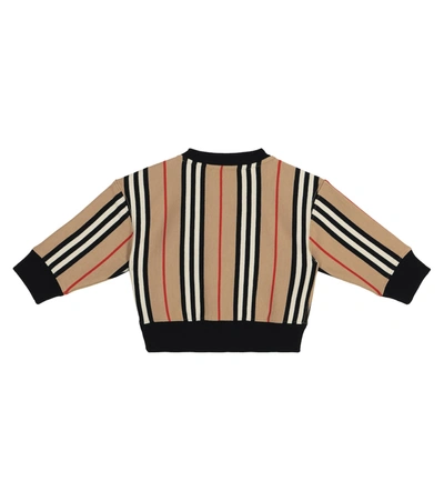 Shop Burberry Baby Icon Stripe Cotton Jersey Sweatshirt In Beige