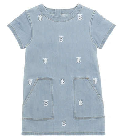 Kids' Viola Tb Monogram Stretch Denim Shift Dress In Blue