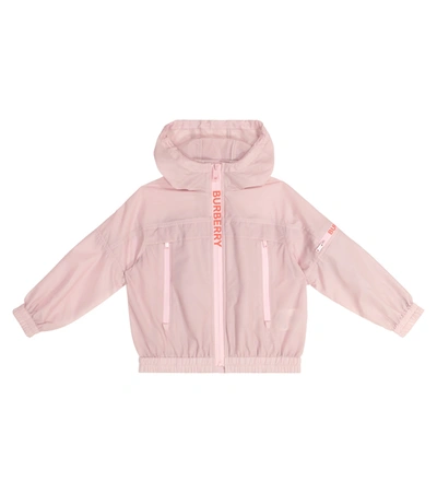 Shop Burberry Logo Hooded Technical Jacket In Pink