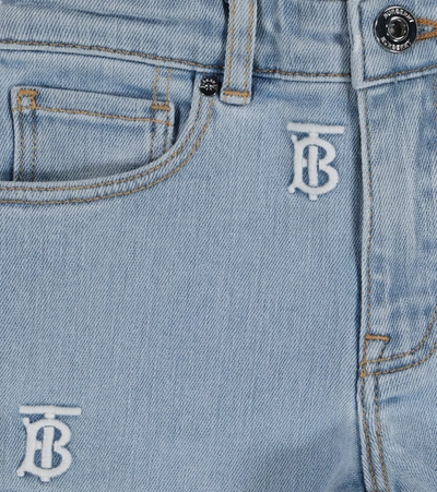 Shop Burberry Logo Embroidered Denim Shorts In Blue