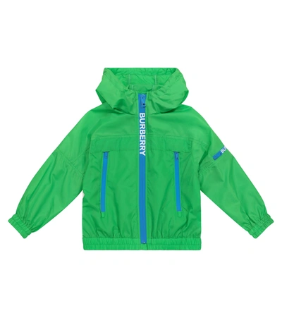 Shop Burberry Logo Hooded Technical Jacket In Green