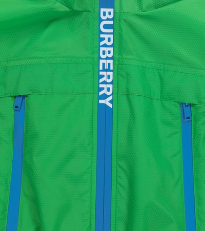 Shop Burberry Logo Hooded Technical Jacket In Green