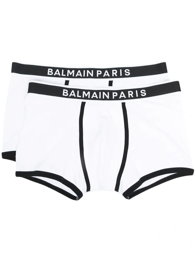 Shop Balmain Logo-waistband Boxer Briefs In White