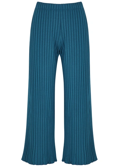 Shop Simon Miller Alder Teal Wide-leg Jersey Trousers
