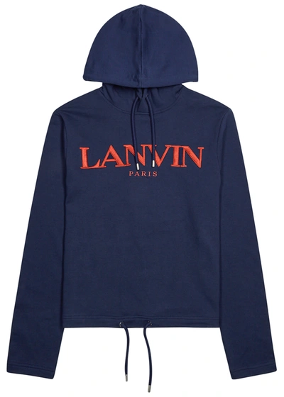 Shop Lanvin Navy Logo Hooded Cotton Sweatshirt