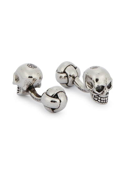Shop Alexander Mcqueen Skull Crystal-embellished Silver-tone Cufflinks