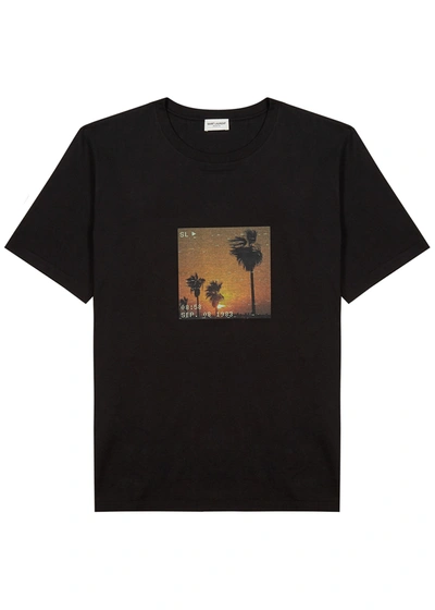 Shop Saint Laurent Black Printed Cotton T-shirt