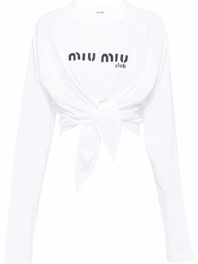 Shop Miu Miu Women's White Cotton T-shirt