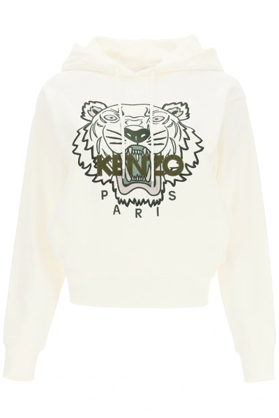 Shop Kenzo Hoodie With Tiger Embroidery In White