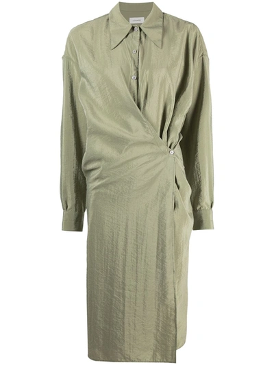 Shop Lemaire Silk-blend Wrap-shirt Dress In Green