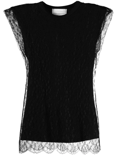 Shop Philosophy Di Lorenzo Serafini Lace-overlay Structured-shoulder T-shirt In Black