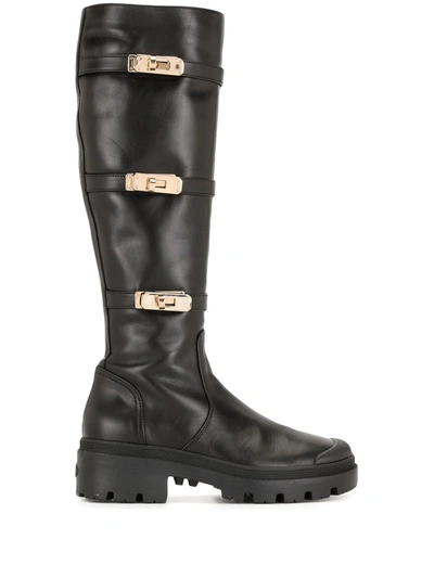 Shop Madison.maison Buckle Detail Knee-high Boots In Black