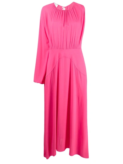Cassandra One-sleeve Gathered Jersey Midi Dress In Pink & Purple
