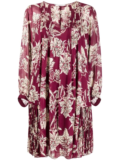 Shop Dorothee Schumacher Pleated Floral-print Dress In Red