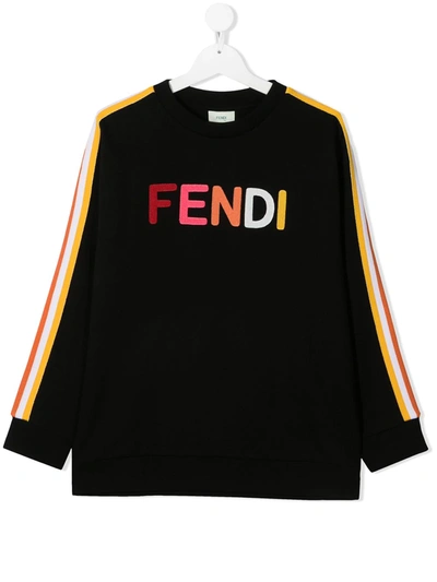 Shop Fendi Embroidered Logo Sweatshirt In Black