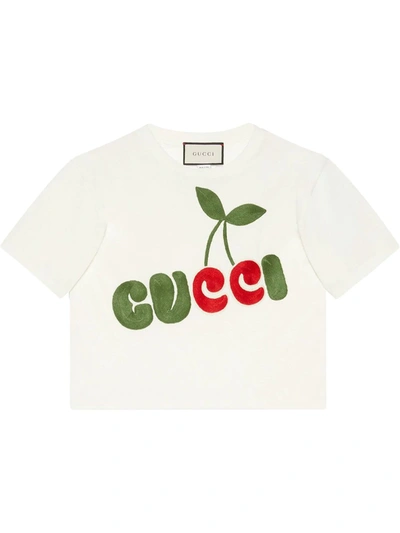 Shop Gucci Cherry Logo-print T-shirt In White