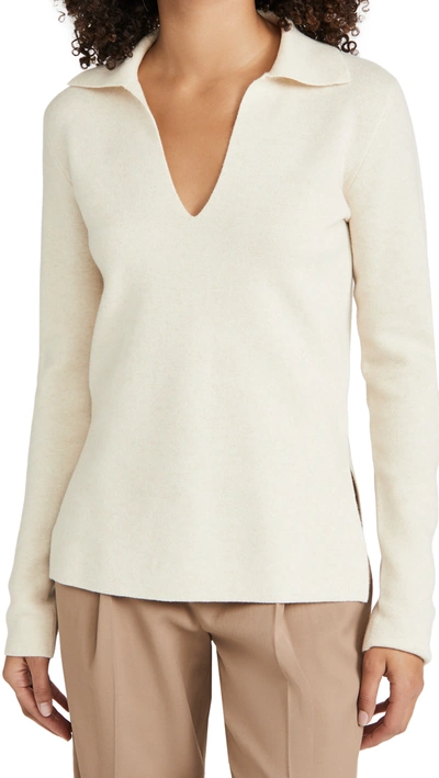 Shop Vince Fitted Polo Sweater In Heather Shell