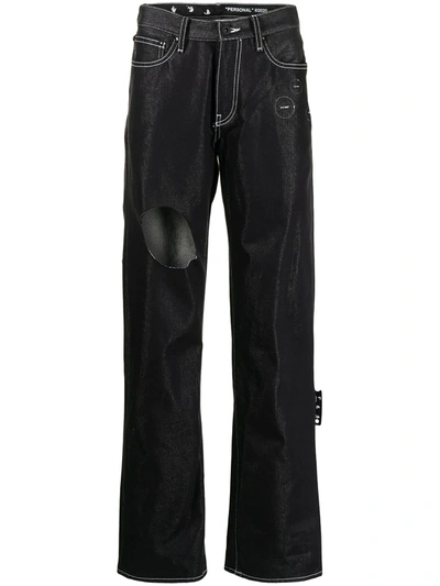 Shop Off-white Cut-out Detail Denim Jeans In Black