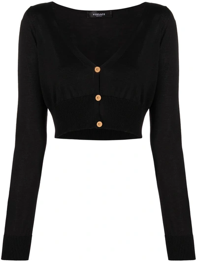 Shop Versace Cropped V-neck Cardigan In Black