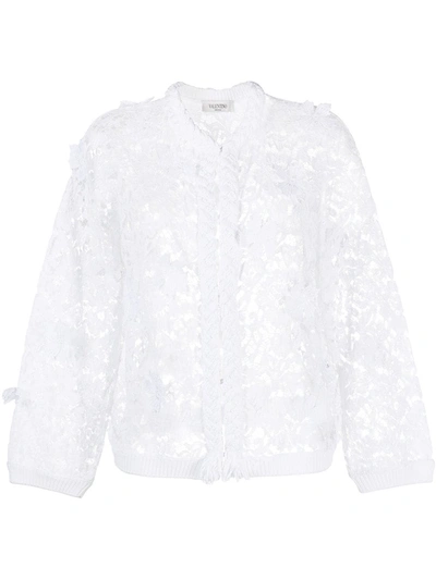 Shop Valentino Floral Lace Cardigan In White