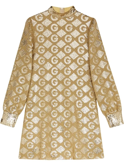 Shop Gucci Lamé G Rhombi Jacquard Dress In Gold