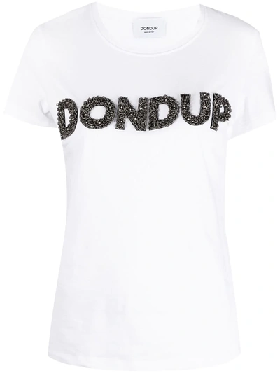 Shop Dondup Bead-embellished Logo T-shirt In White