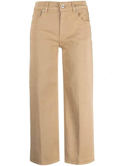 Shop Dondup Cropped Wide Leg Jeans In Neutrals