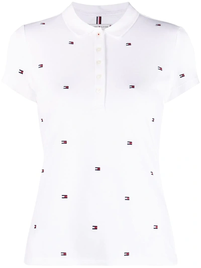 Shop Tommy Hilfiger Logo-print Short-sleeved Polo Shirt In White