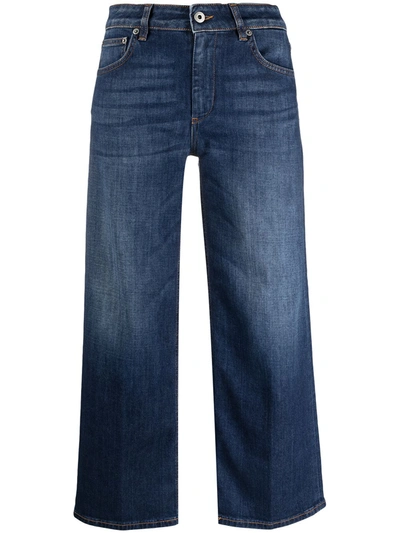 Shop Dondup Cropped Wide Leg Jeans In Blue