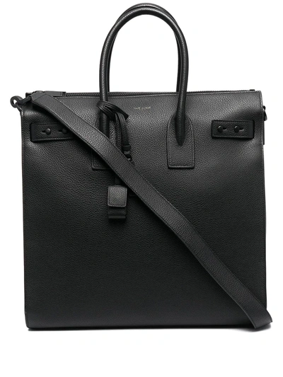 Shop Saint Laurent Leather Tag Tote Bag In Black