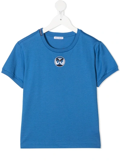 Shop Dolce & Gabbana Logo-embroidered T-shirt In Blue