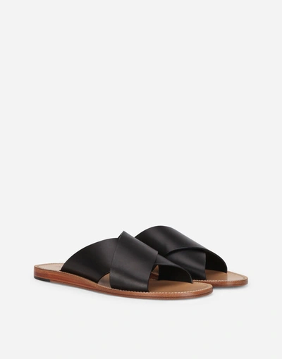 Shop Dolce & Gabbana Calfskin Pantheon Sandals In Black