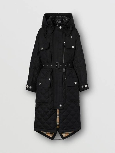Shop Burberry Detachable Hood Quilted Ramie Cotton Parka In Black