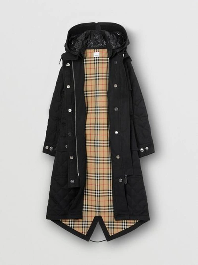 Shop Burberry Detachable Hood Quilted Ramie Cotton Parka In Black