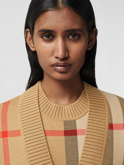 Burberry Caragh Checked Cardigan In Cashmere In Archive Beige