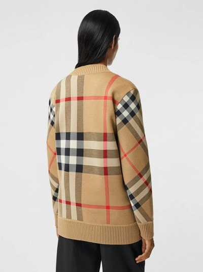 Shop Burberry Check Wool Blend Cardigan In Archive Beige