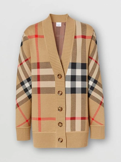 Burberry Caragh Checked Cardigan In Cashmere In Archive Beige