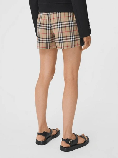 Shop Burberry Check Stretch Cotton Shorts In Archive Beige