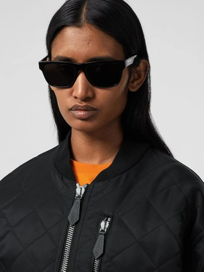 Shop Burberry Diamond Quilted Nylon And Cotton Bomber Jacket In Black/black