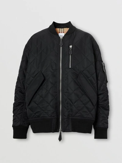 Shop Burberry Diamond Quilted Nylon And Cotton Bomber Jacket In Black/black