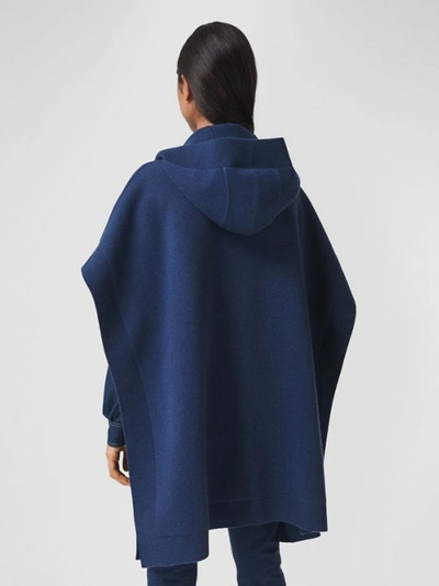 Shop Burberry Monogram Motif Cashmere Blend Hooded Cape In Ink Blue