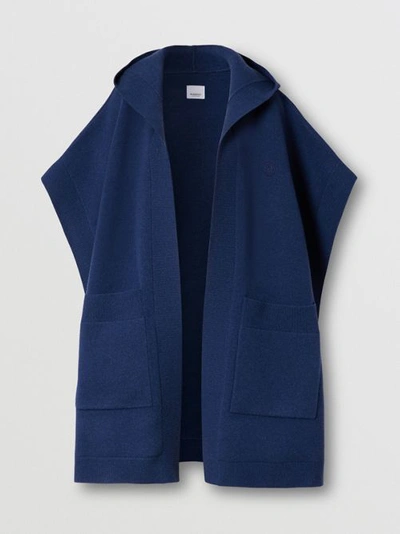 Shop Burberry Monogram Motif Cashmere Blend Hooded Cape In Ink Blue