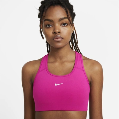 Shop Nike Swoosh Women's Medium-support 1-piece Pad Sports Bra In Fireberry,white