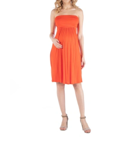 Shop 24seven Comfort Apparel Bandeau Top Empire Waist Short Maternity Dress In Orange