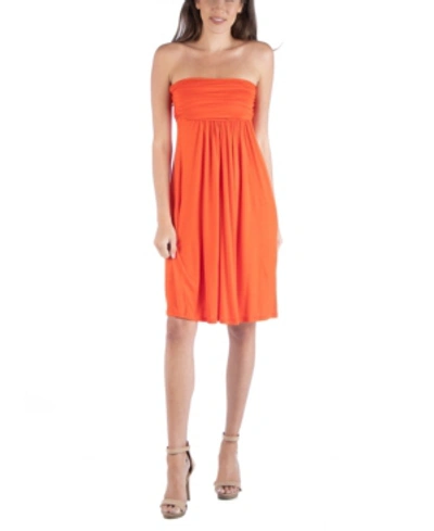 Shop 24seven Comfort Apparel Strapless Empire Waist Mini Dress In Orange