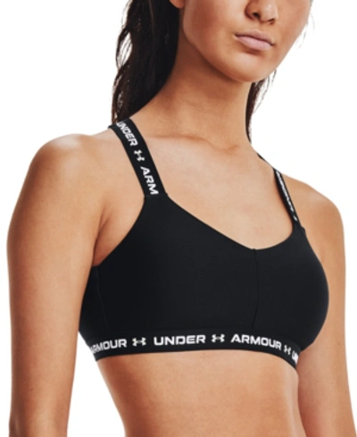 Shop Under Armour Women's Heatgear Low Impact Sports Bra In Black / White / White