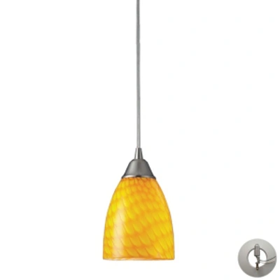 Shop Elk Lighting Arco Baleno 1 Light Pendant In Satin Nickel And Canary Yellow Glass - Includes Adapter Kit In Silver