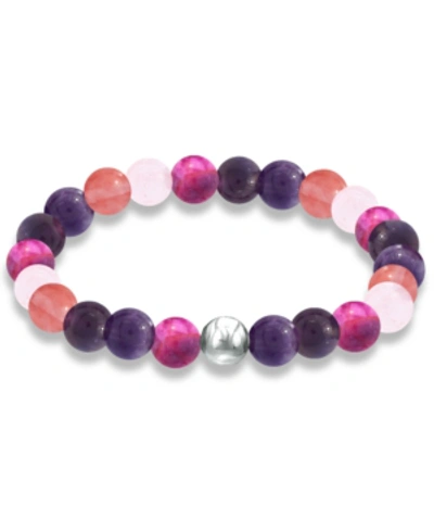 Shop Macy's Genuine Stone Bead Stretch Bracelet With Silver Plate Or Gold Plate Bead Accent In Purple Multi